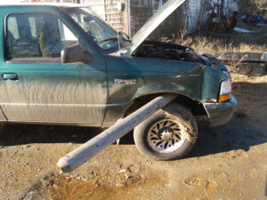 Fence post impales car!